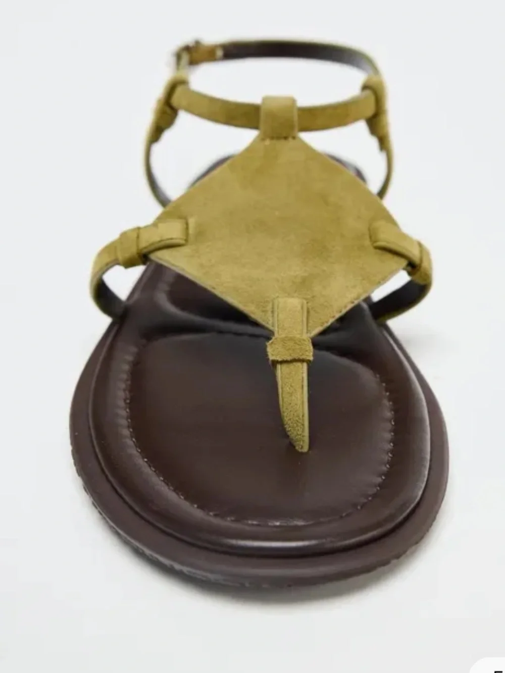 NWT! Zara Suede T-Strap Sandals in Olive Cushioned Footbed - Size 6.5 (37) - Picture 6 of 7